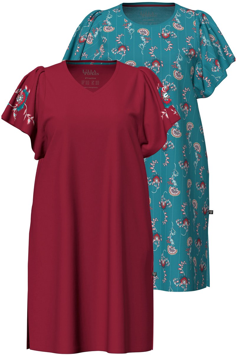 Ulla Popken - Dames - Bigshirts set van 2 paisley V-hals kapmouwen - Petrol - Maat 42+