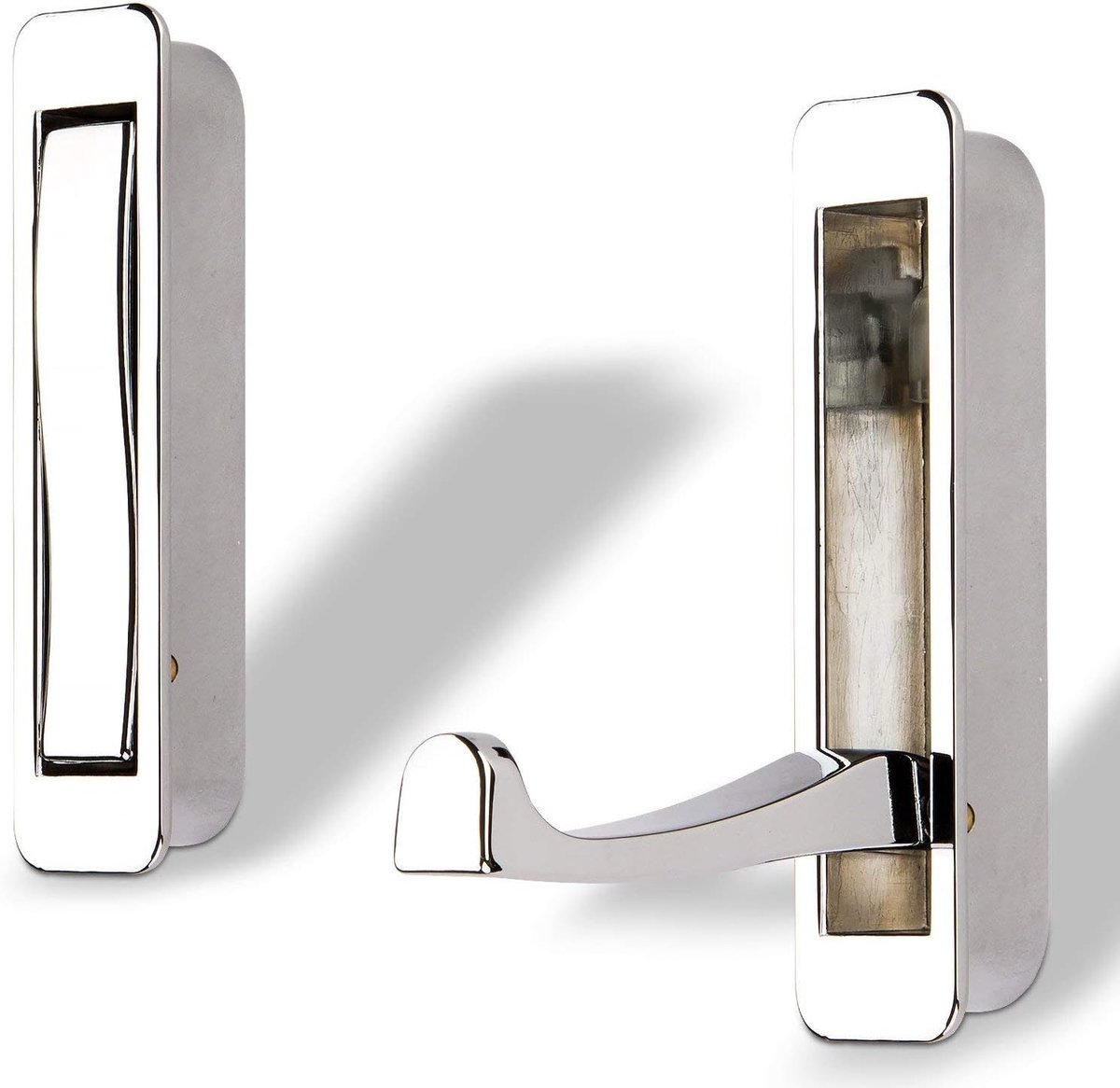 in-/uitklapbare haak Zilly chroom gepolijst om in te frezen 80 x 20 mm incl. bevestigingsschroeven