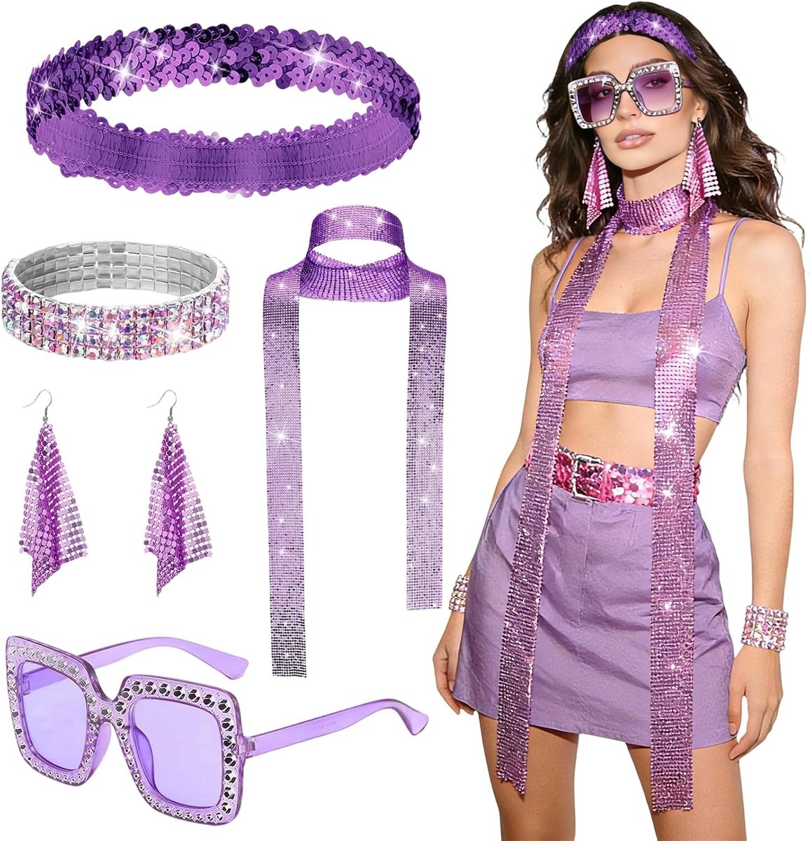 5-delige glitterdisco accessoireset