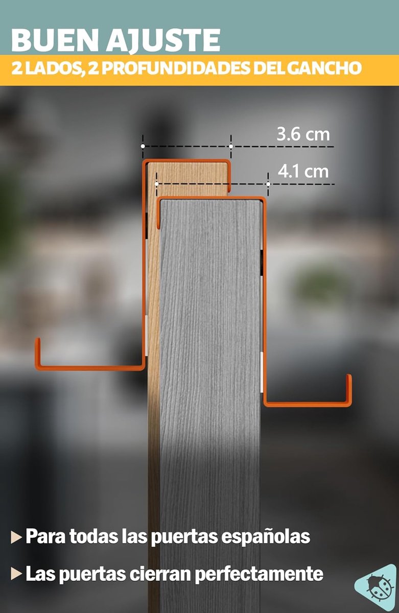 Perchero Puerta - 10 kleurenhaken met vilten pads 36mm - ophanghaken voor beide kanten - stevige haakoplossing, 10-delige set ES