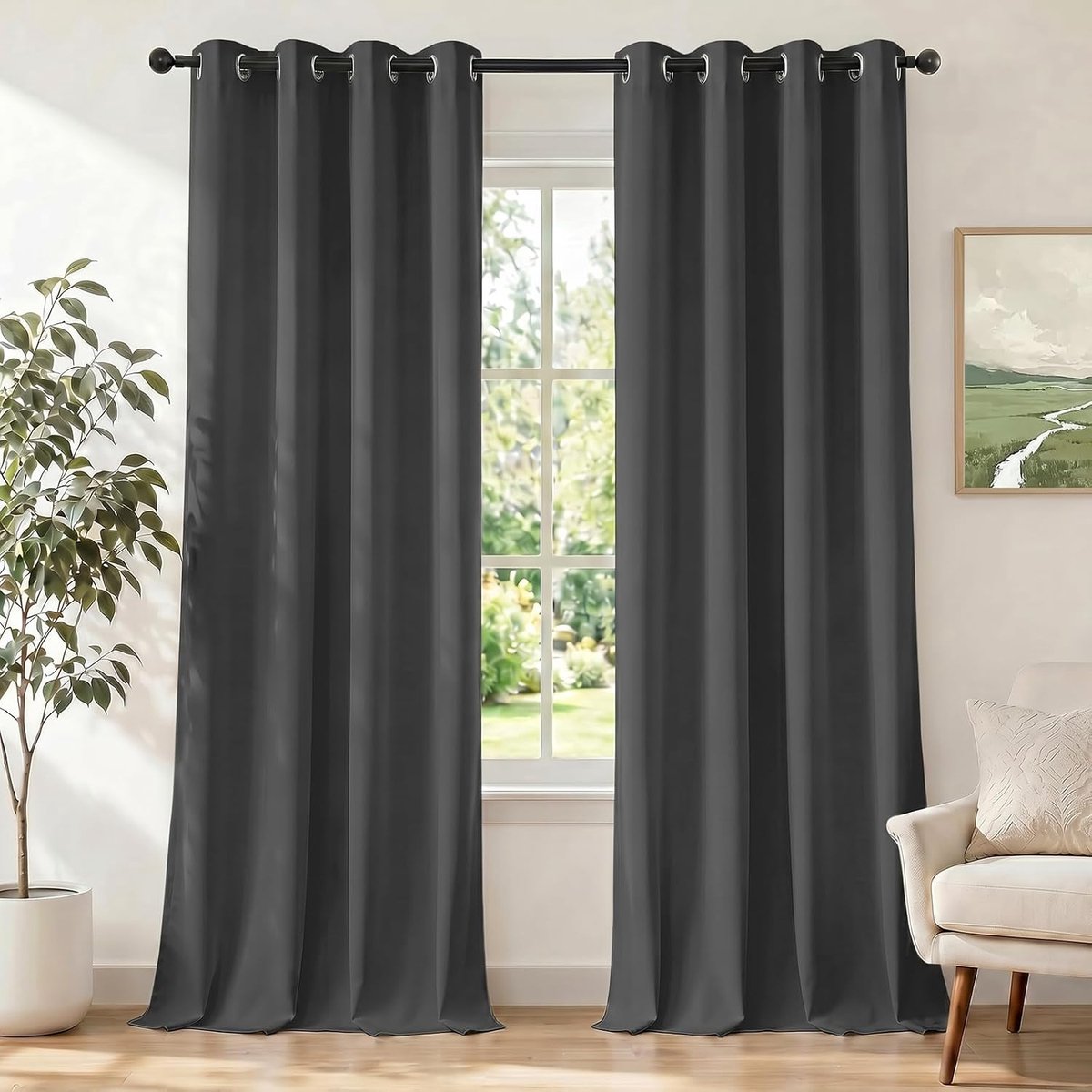 Gordijnen Kant En Klaar Set Van 2, 140x260cm, Gordijnen Verduisterend Met Ringen, Thermische Gordijn, Verduisteringsgordijn, Thermogordijnen, Deurgordijn Voor Slaapkamer Woonkamer, Grijs
