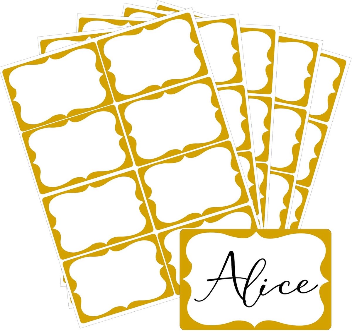 Ulisem - Naamstickers 200 Stuks – Zelfklevende Naamlabels 2 × 3 Inch met Gouden Rand – Naamkaart Stickers voor School, Kantoor, Feesten, Vergaderingen & Evenementen