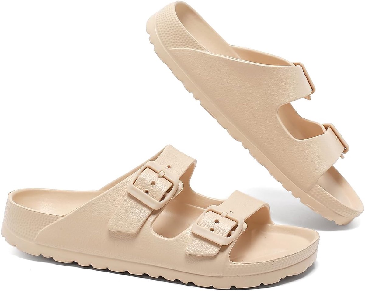 Dames Heren Comfortabel Badslippers Double Buckle Verstelbare Eva Slides Zomer Plat Waterdicht Strand Comfort Zwembad Slippers Schuim Antislip Doucheschoenen Pantoffels