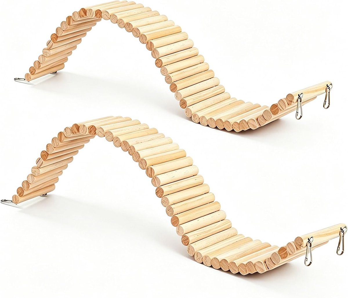 2 stuks hamsterbrug, buigzame houten brug voor kleine dieren, klimapparaat van hout, buigbaar houten hek, houten hamster, klimspeelgoed voor vogel, papegaai, cavia's, gerbils (60 × 8 × 1,4 cm)