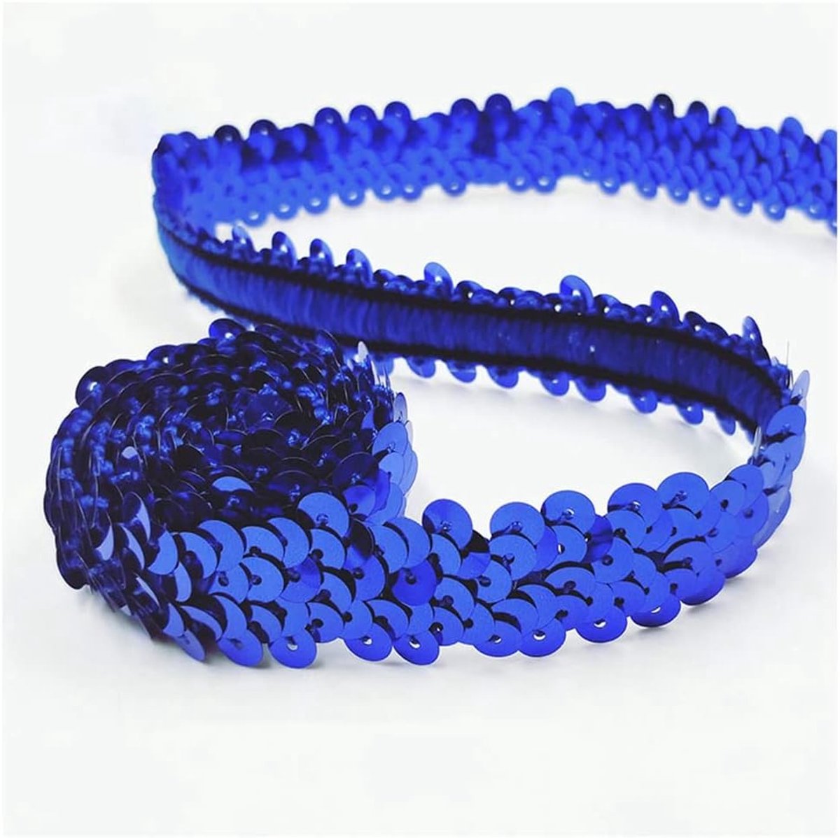 Paillettenband, elastisch, glitter, paillettenband, 2 cm breed, paillettenband, trim, 2 rijen paillettenrand, stoffen band voor doe-het-zelf naaien, kleding, handwerk, decoratie, blauw