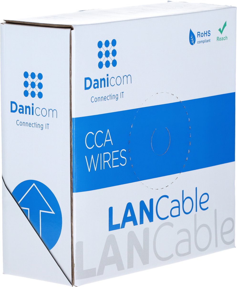 Danicom CAT5e FTP 100 meter buitenkabel op rol soepel zwart CCA