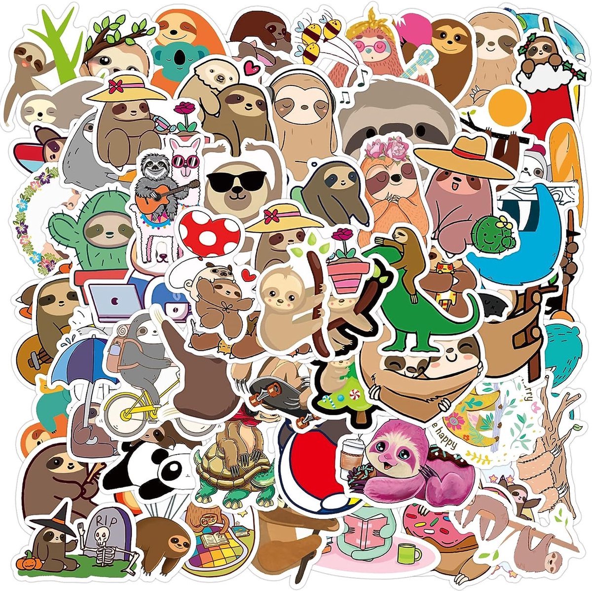 50x luiaard stickers - Dierenstickers - Sloth stickers - Sticker set - Bullet journal - Laptop stickers - Waterfles stickers - Koffer stickers - Knutselen - Decoratie - Jonyx
