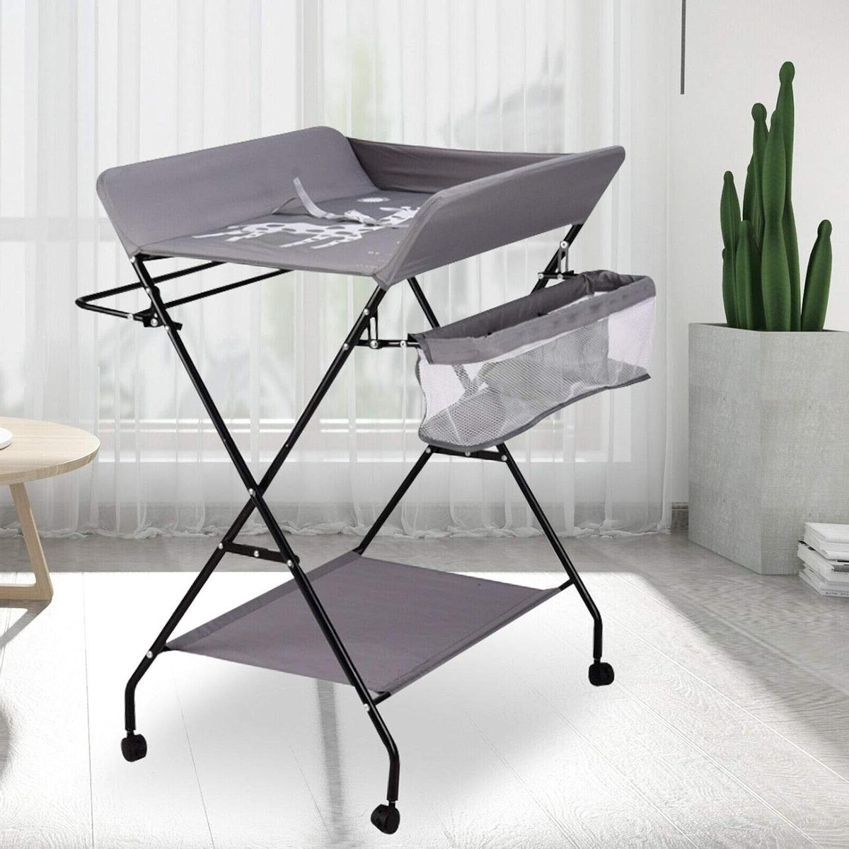 Opklapbare Luiertafel - Commode Baby - Baby Verzorgen - In Hoogte Verstelbaar - 80 x 63 x 96 cm - Grijs