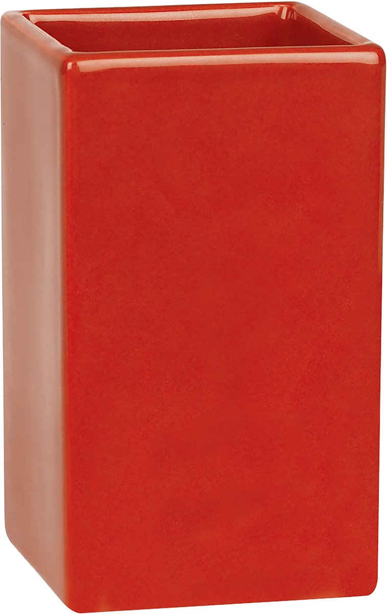 Spirella Tandenborstelhouder Rood Mat – Tumbler Badkamer Beker voor Tandenborstel en Tandpasta – Badkamer Accessoires 6,5 x 5,5 x 10,5 cm