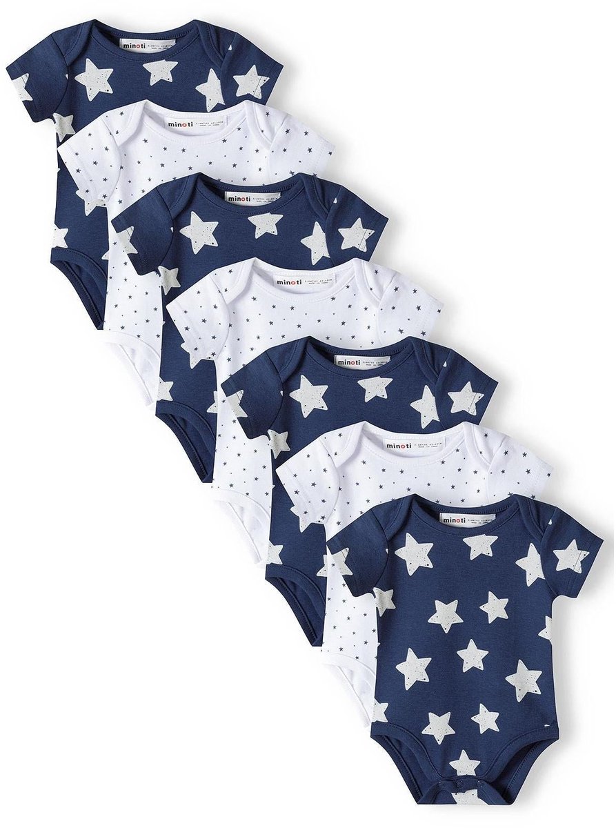Minoti 7-pack rompertjes baby jongens sterren katoen - korte mouw