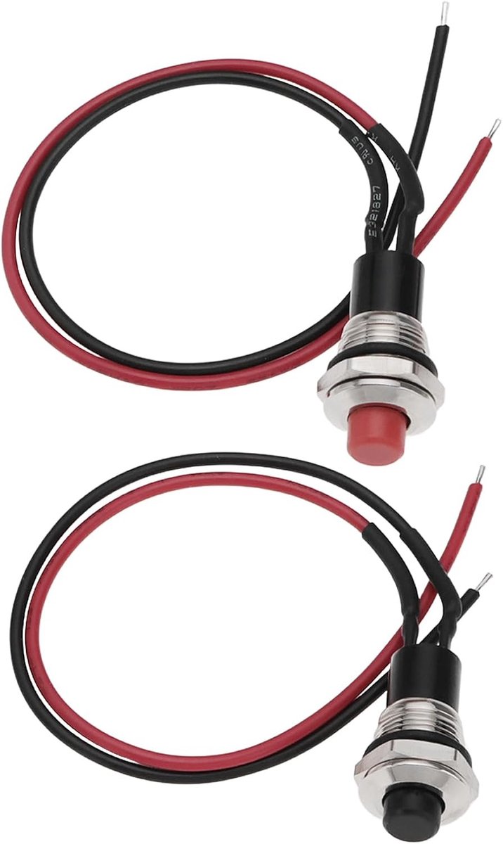 2 Stks Elektrische Gitaar Kill Switch 10mm Ronde Knop Schakelaar Momentary Drukknop Schakelaar met Kabel voor Elektrische Gitaar en Huishoudelijke Apparaten