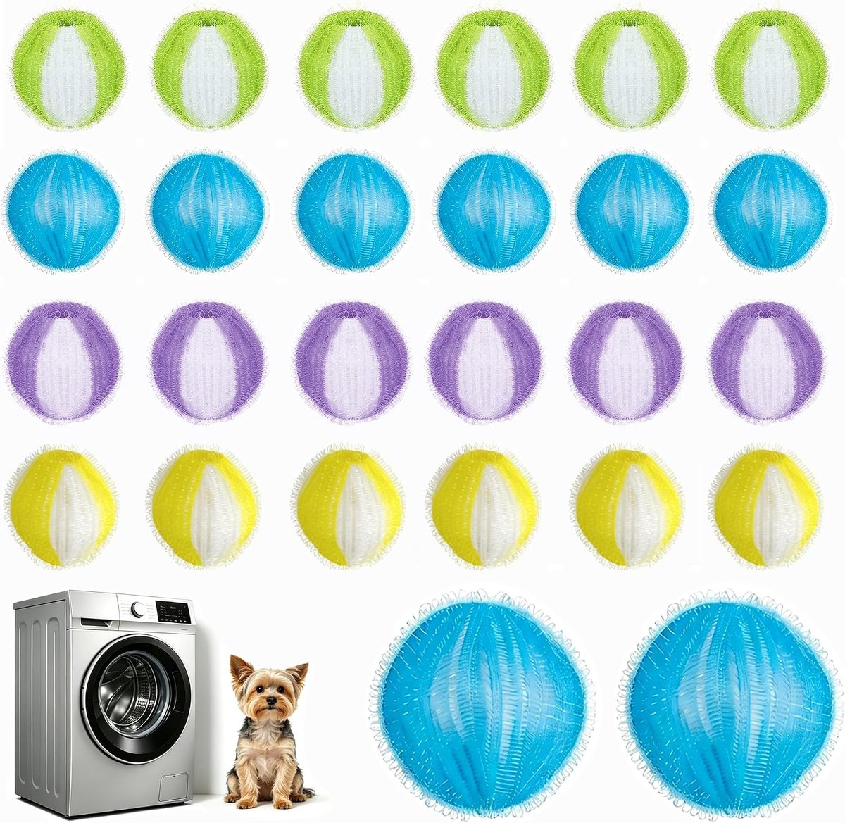 24 stuks dierenhaarverwijderaar, wasmachine, herbruikbare wasverzorgingsballen, haarverwijderaar voor honden en katten, pluisverwijderaar voor kleding en beddengoed, effectieve haarvanger