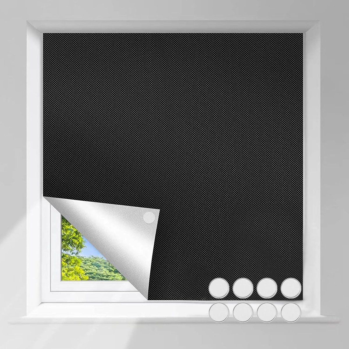 Verduisteringsstof voor ramen, 1 m x 1,5 m, dakraam, verduistering, zonwering, raamverduistering, binnen, verduisterende stof, draagbaar, reizen, verduisterend rolgordijn zonder boren, voor schuine