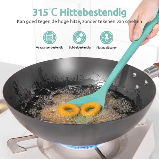 Extra Lange Siliconen Wokspatel (Wintertaling) - 315 ℃ Hittebestendige Keuken Spatel van Voedselkwaliteit,Naadloos anti Aanbak Rubber Kookgerei voor Frituren Pannenkoeken vis — afbeelding 2
