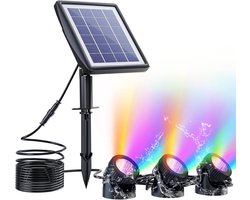 Pchero Solar Pond Lights Underwater, Directible LED -lichten Waterdichte landschapsvlekverlichting met 3 stks IP68 - ShopVlot