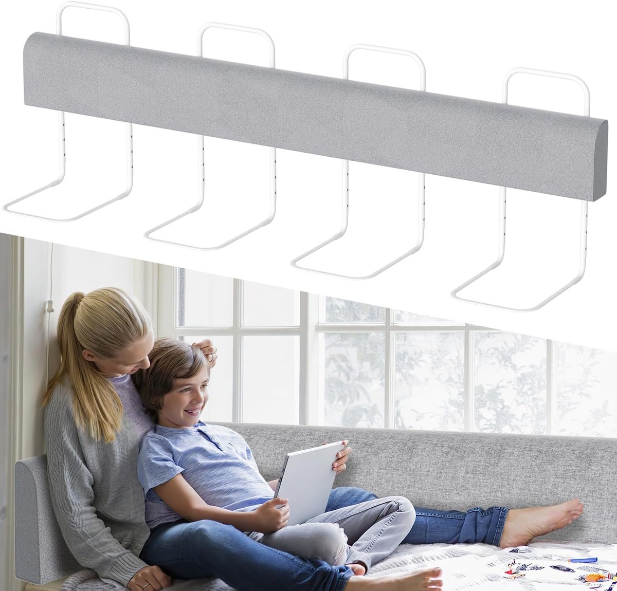 Bedhek, valbescherming Bed 200 cm, bedbescherming voor kinderen, in hoogte verstelbaar, bescherming voor bedranden, vervormbaar veiligheidsbescherming, kinderbedhek, boxspringbed, kinderbed