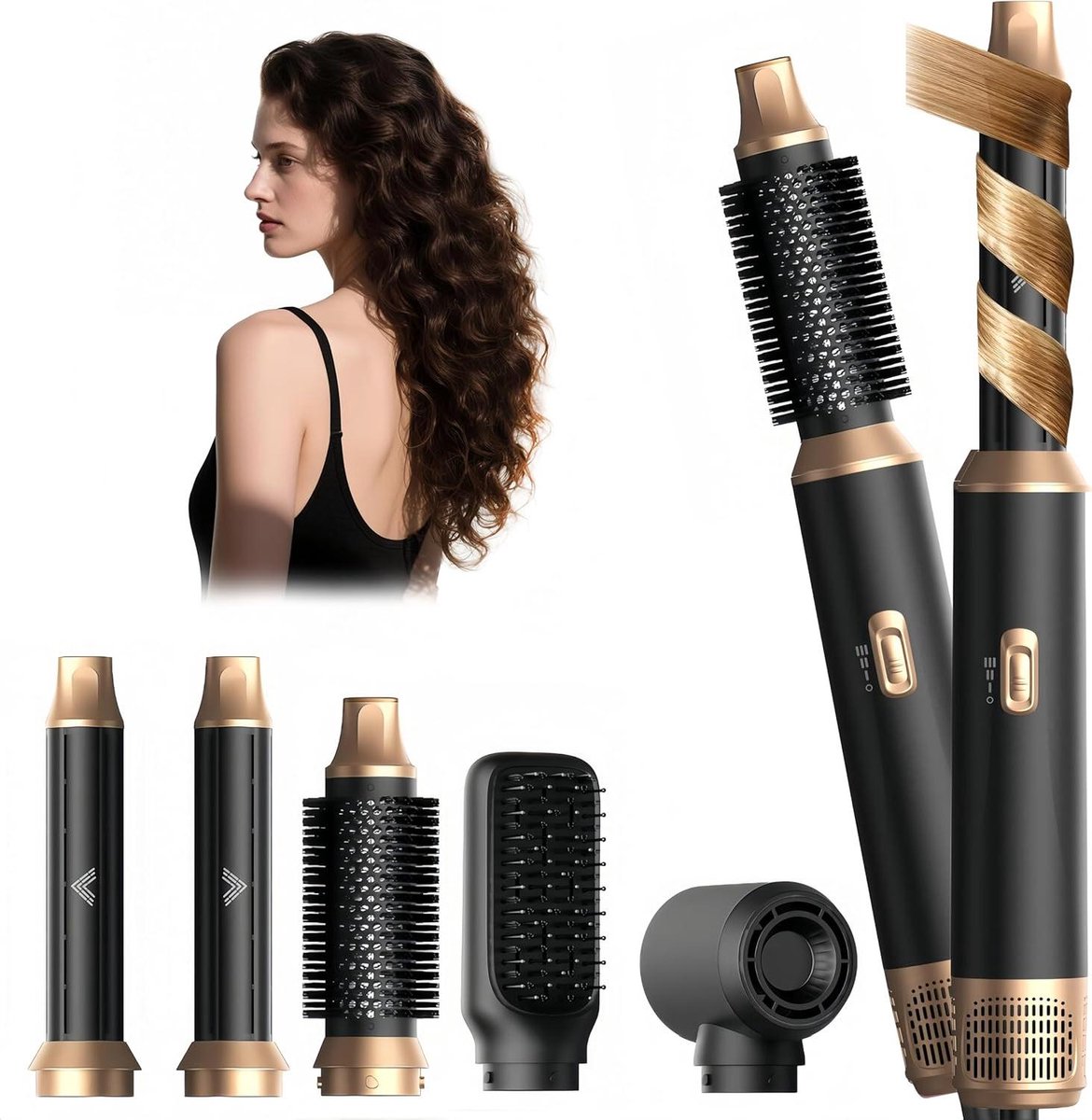 Haarstyler 5-in-1 - Warme luchtborstel Multistyler - Thuis Kapsels Maken - Coanda Technologie - 1000 Watt - Zwart