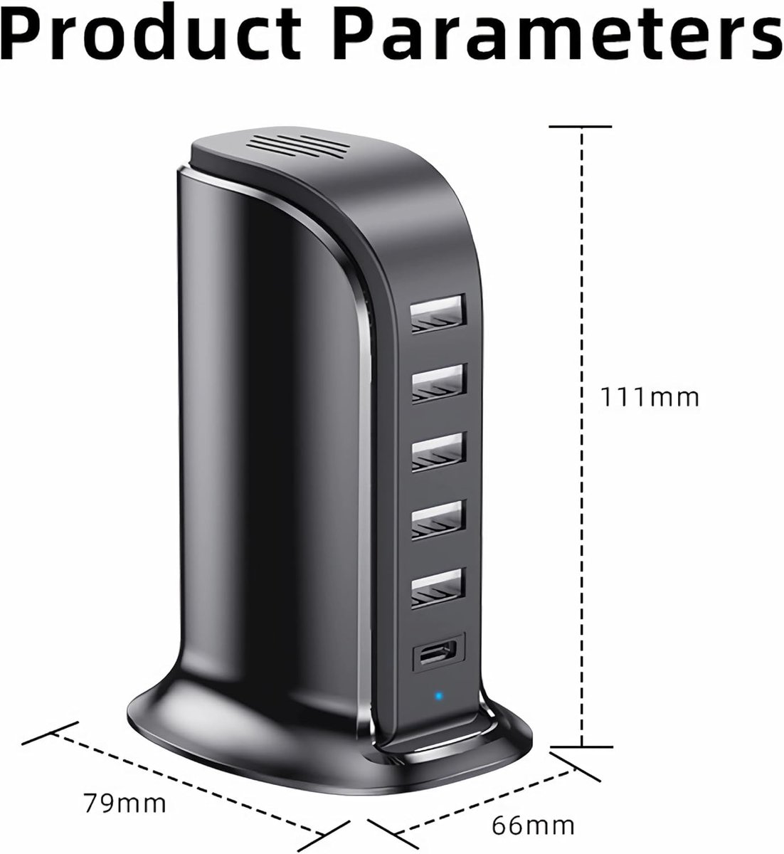 USB-oplader - Wit - 30 W - 6-poorts Oplaadadapter met Netsnoer - Voor Mobiele Telefoons en Tablets