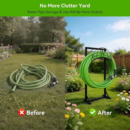 Slanghouder, Draagbare Tuinslanghaspelstandaard, Gemonteerde Metalen Waterslangstaak, 4 Ankers met Driehoekige Ondersteuning, Heavy Duty, voor Buiten 45 m Waterslang, Zwart — afbeelding 5