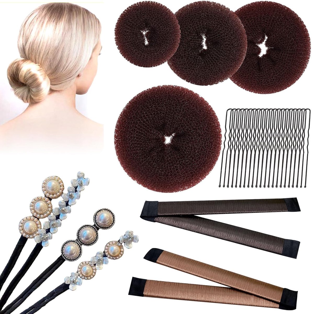 30 stuks knotmaker, donuthaarknotmaker, parels, bloemen, haarknotmaker, donuthaar, haarbreigereedschap, accessoires, doe-het-zelf haarstyling, voor kapsel, dansers, kinderen, meisjes en