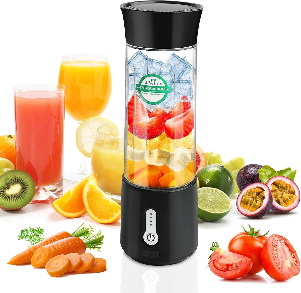 500 ml draagbare mixer voor smoothies en shakes, mini blender draagbaar met 6 messen roestvrij staal, oplaadbare Type C blender