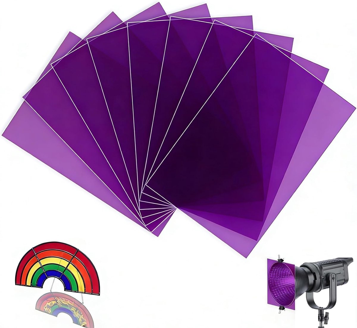 8 stuks lampfolie, paars, hittebestendige kleurfolie voor ledlampen en studioflits, A4-kleurfilter, kleurcorrectie, folie violet transparant, kleurfolie gel voor foto, video en doe-het-zelf