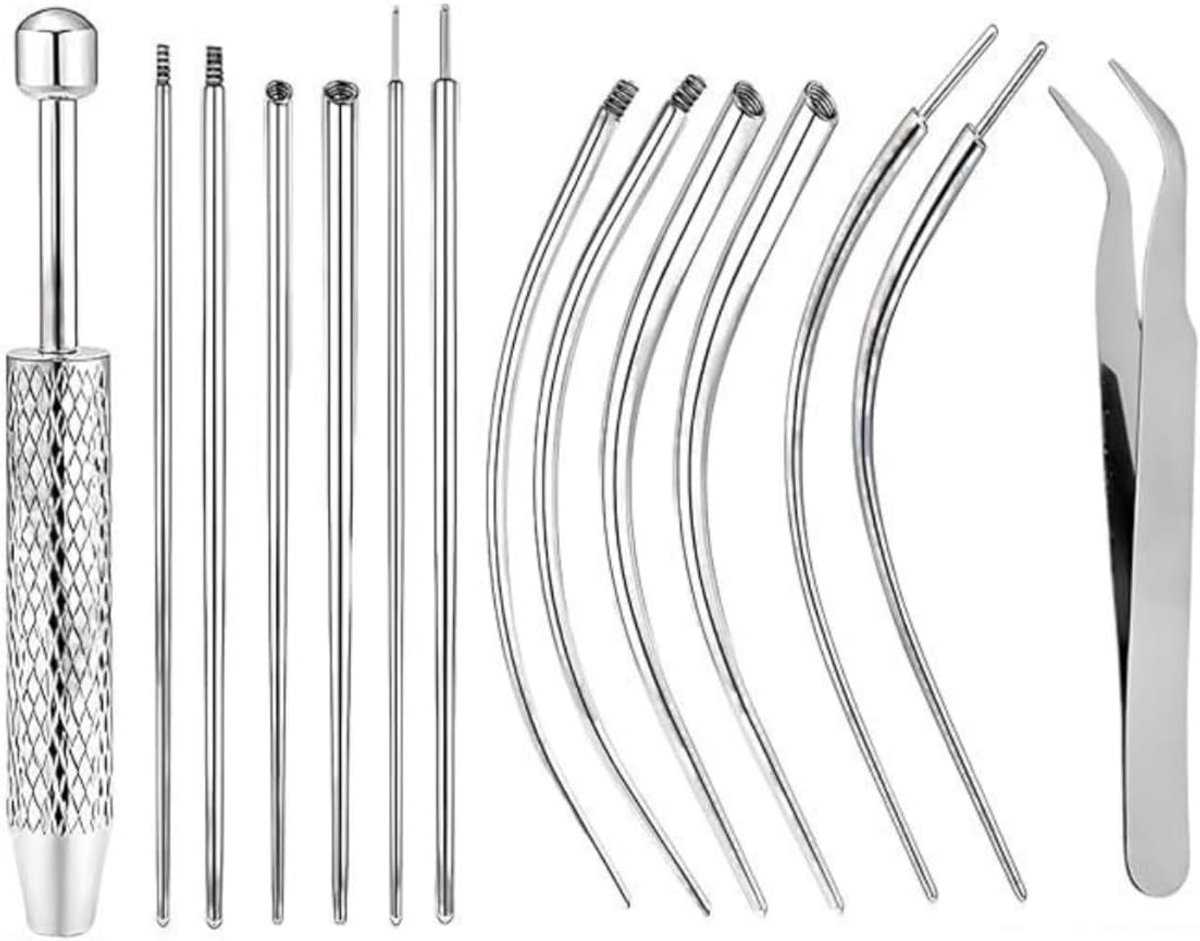 14 stuks 16G 18G Oor Piercing Kit – Piercing Naalden, Taper, Ball Grabber Tool, Roestvrij Staal Draadloze Inbrengpen voor Oor, Neus, Lip, Buik Piercing Sieraden Veranderen