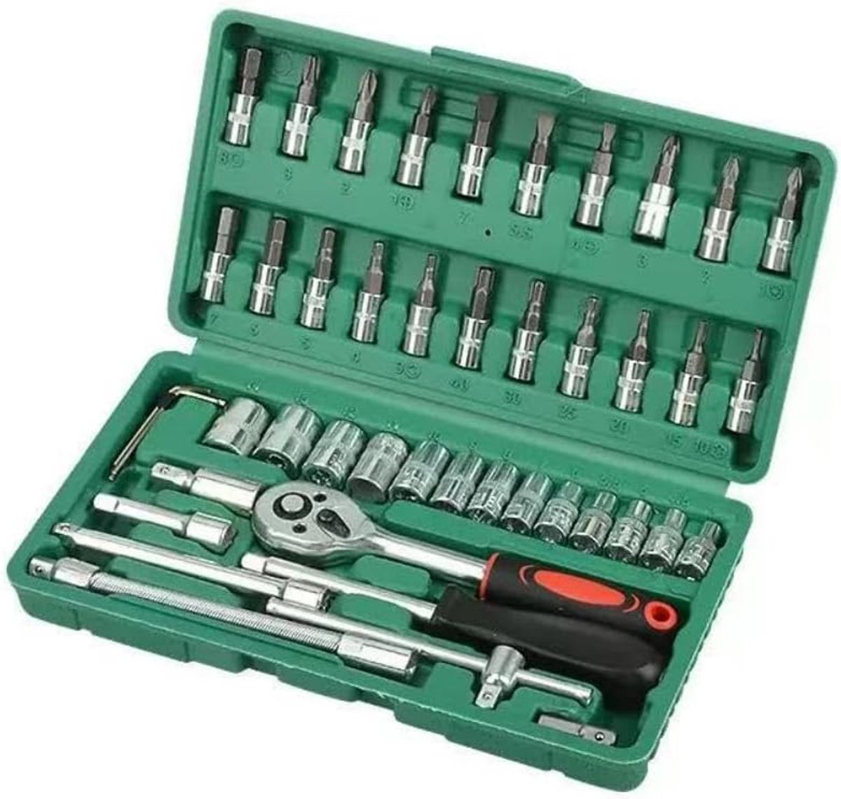 auto-reparatieset voor thuisgebruik, complete gereedschapsset voor doe-het-zelvers, geschikt voor dagelijkse reparaties, fietsreparaties en eenvoudig auto-onderhoud, 53-delig
