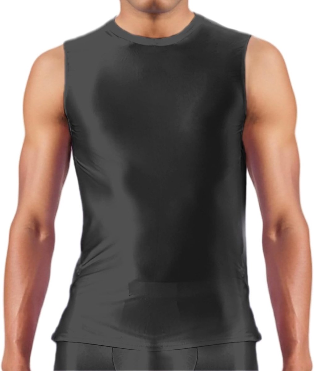 Glanzende tanktop voor heren, sexy, transparante tops, ultralicht, mouwloos shirt, hoge elasticiteit, nachtclub, onderhemd, EU S-L