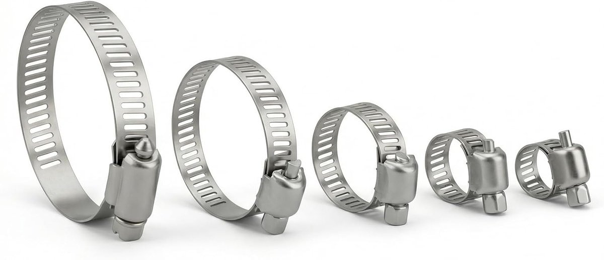 24 stuks slangklemmen, 304 roestvrijstalen buisklemmen, metalen verstelbare slangklemmen, gesorteerd voor tuinzwembadslangen, brandstofpijpbuis, 8-12 mm, 10-16 mm, 16-25 mm, 25-38 mm, 35-51 mm
