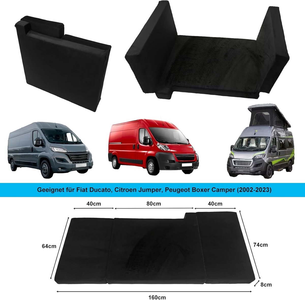verdikte draagbare opvouwbare matras compatibel met Fiat Ducato, Citroen Jumper, Peugeot Boxer Camper (2002-2023), accessoires voor camper, kinderbed