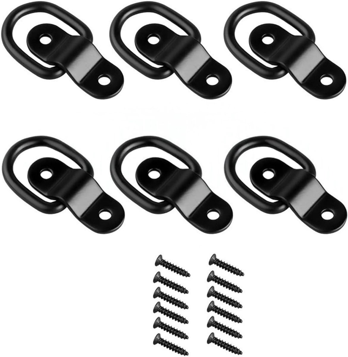 Zwarte verzinkte D-ring tie-down anker met schroeven, 6 stuks, voor vrachtwagen, aanhanger, boot, cargo riem