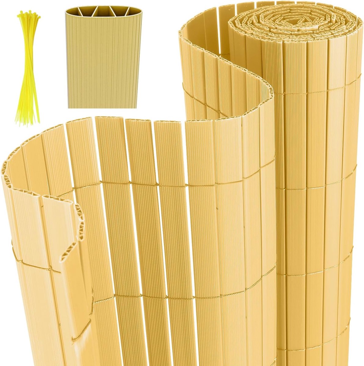 Inkijkwerende mat, 90 x 500 cm, inkijkbescherming, tuinhek met kabelbinders, inkijkbescherming voor tuin, balkon, terras hek, 4-gewichtversterking binnen, bamboe