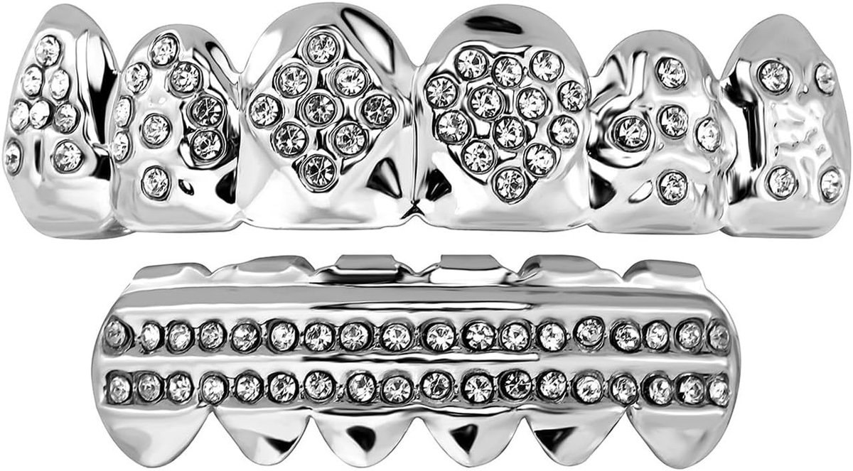 Hop Grill set, Vergulde Gouden Grillz, Gouden Zilveren Tanden, met 2 Siliconen Vormen, voor Muziekfestivals, Modeshows, Halloween, Rapper Kostuum, Cosplay, Decoratie