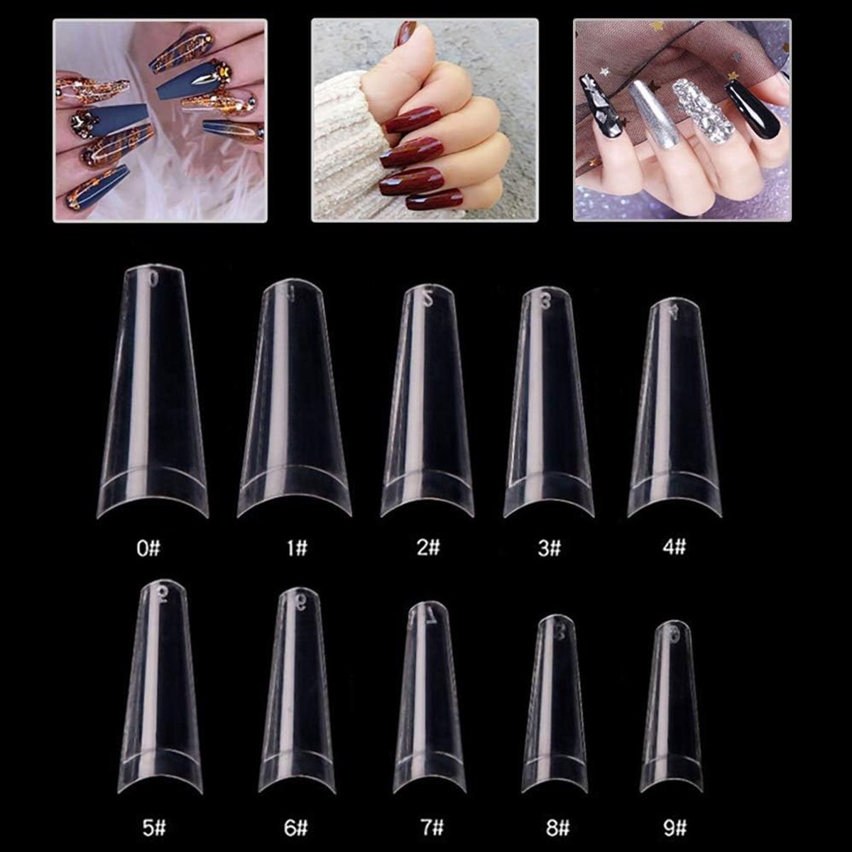 500 stuks valse nageltips, Frans acryl kunstnagels kunstnagels nageltips voor dames meisjes, 10 maten (helder)