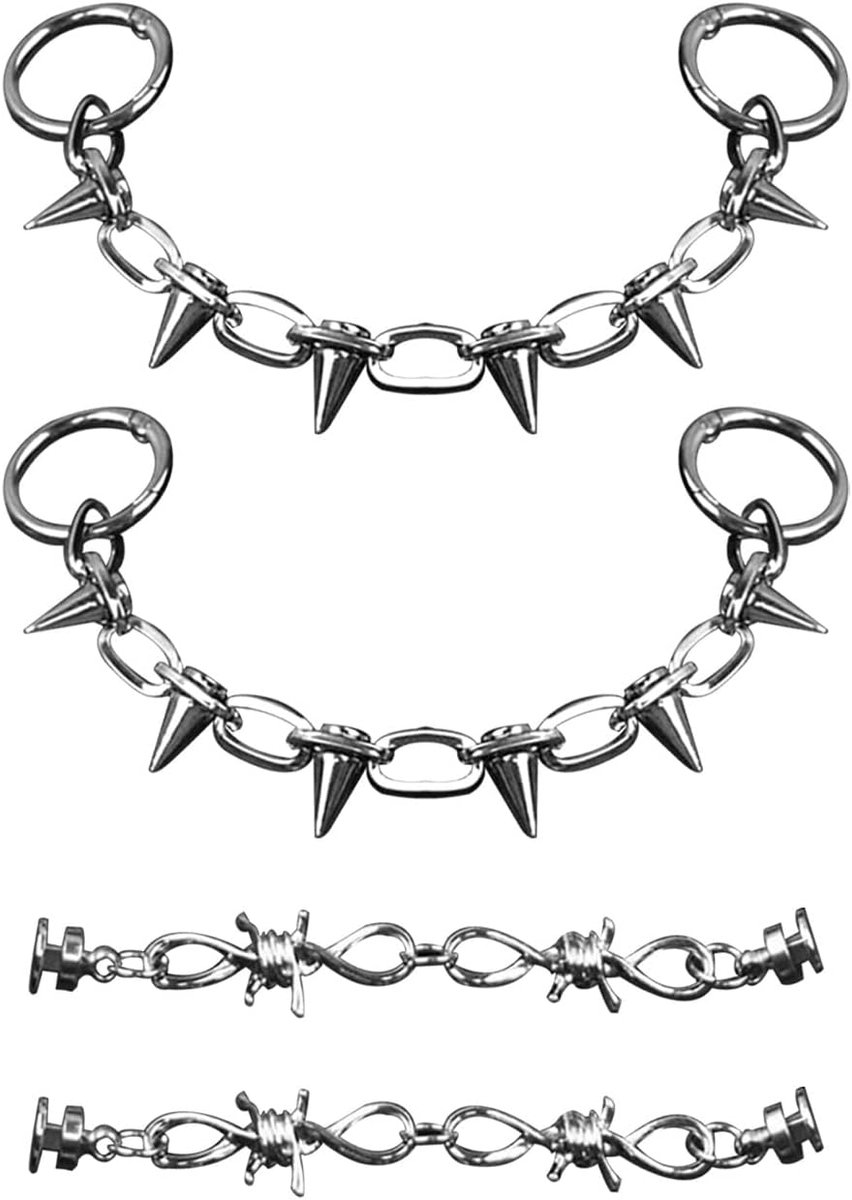 2 x nagelketting en doornschoenornamenten, afneembare DIY, metalen punkstijl, geschikt voor verjaardag, festival, feest, 1 maat, Metaal