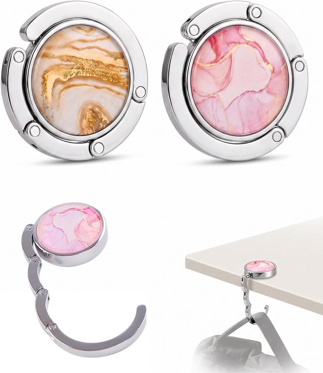 2 stuks tashangers voor tafel, roze en bruin, opvouwbaar, antislip, zakhaken, ideaal voor restaurant, café en kantoor