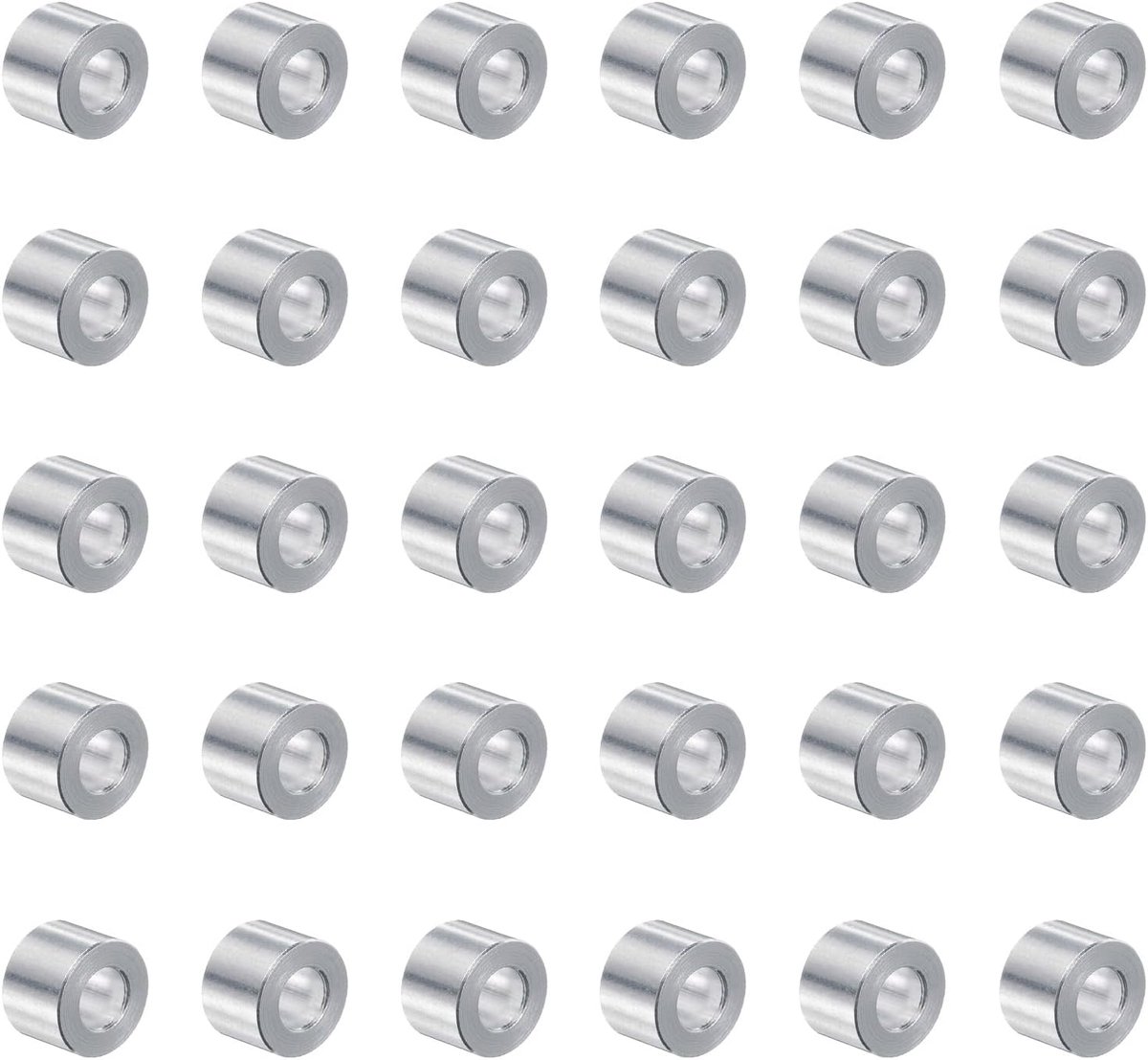 30 stuks aluminium afstandhouders 5 mm boring x 10 mm x 8 mm schroefafstandbus met glad oppervlak ronde metalen afstandhouders voor M5 schroeven, bouten en stangen