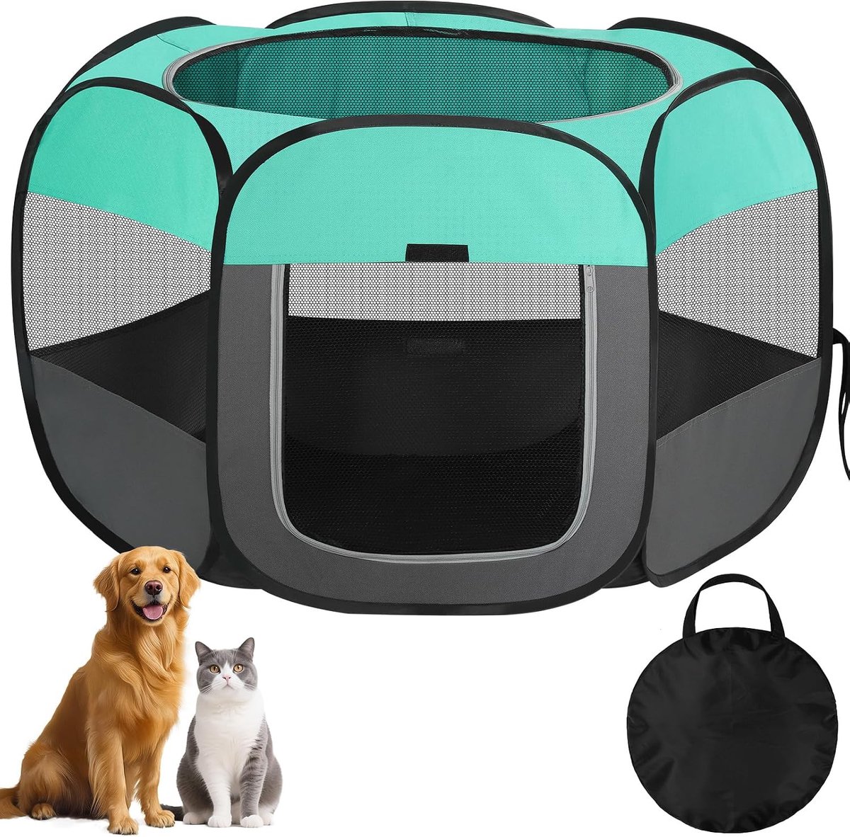 opvouwbaar, draagbaar, voor katten, honden, puppy's, kleine dieren, binnen en buiten, kooi voor kittens, Oxford-stof, met opbergtas voor reizen, kamperen