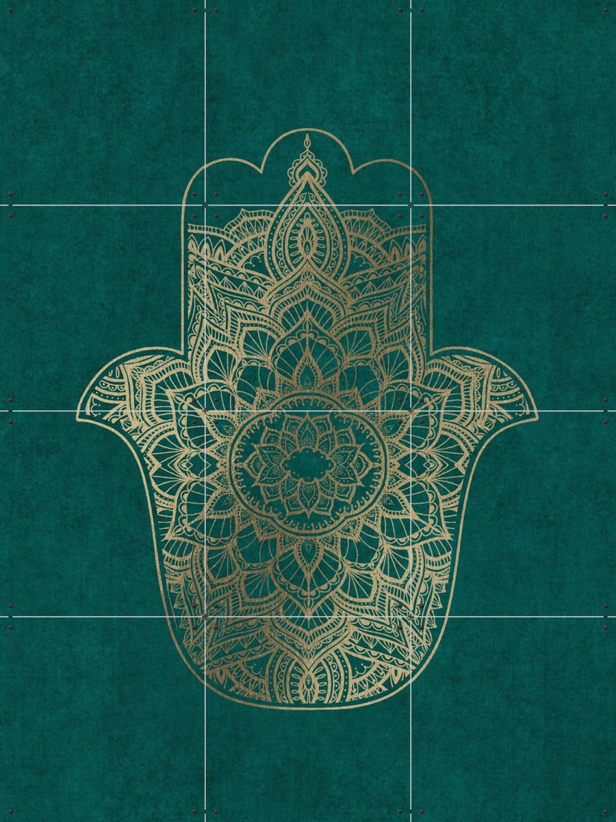 IXXI Boho Fatma Lucky Hand, Bloomery Decor - 60 x 80 cm - Gratis ophangtool - Grote wanddecoratie en posters - Geometrische Kunst, Ornamenteel