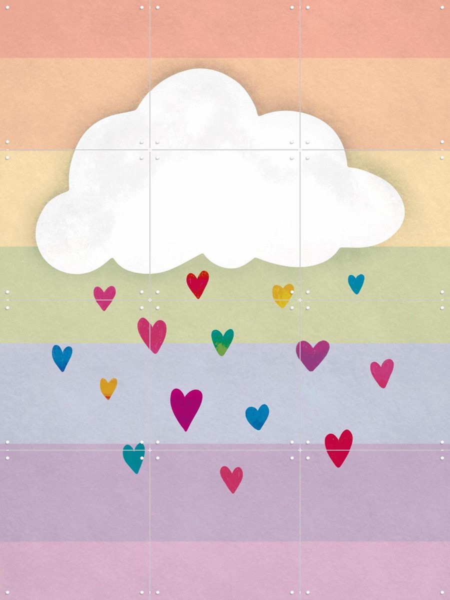 IXXI Raining Multicolored Hearts, EMELIEmaria & Various - 60 x 80 cm - Gratis ophangtool - Grote wanddecoratie en posters - Digitale Kunst