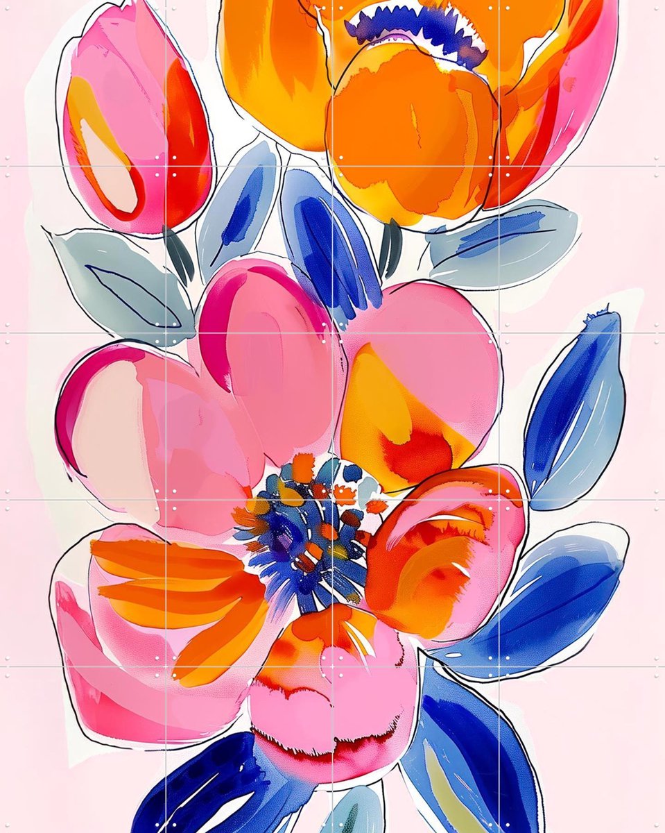 IXXI Flower Power, OTTI - 80 x 100 cm - Gratis ophangtool - Grote wanddecoratie en posters - Kwaststreken, Gang, Slaapkamer, Lente, Bloemen