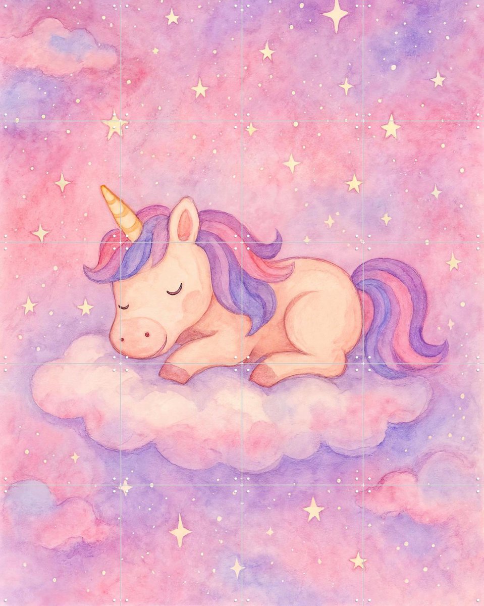 IXXI Dromende Eenhoorn op de Roze Wolk, Natalie Bruns - 80 x 100 cm - Gratis ophangtool - Grote wanddecoratie en posters - Aquarel, Kleurrijk