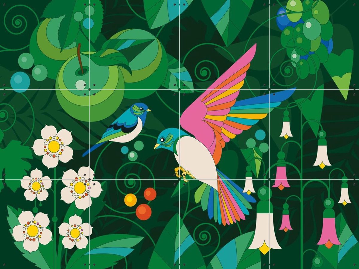 IXXI Emerald Forest Flowers, Bo Lundberg - 80 x 60 cm - Gratis ophangtool - Grote wanddecoratie en posters - Speels, Illustraties, Woonkamer, Trap