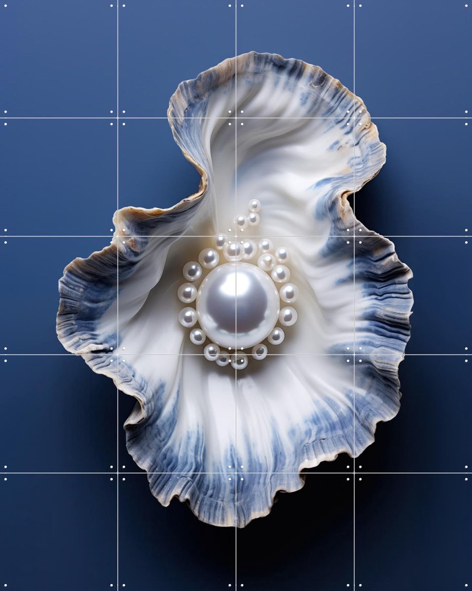 IXXI Blue Oyster with Pearls, OTTI - 80 x 100 cm - Gratis ophangtool - Grote wanddecoratie en posters Strandhuis, Woonkamer, Slaapkamer, Landschappen