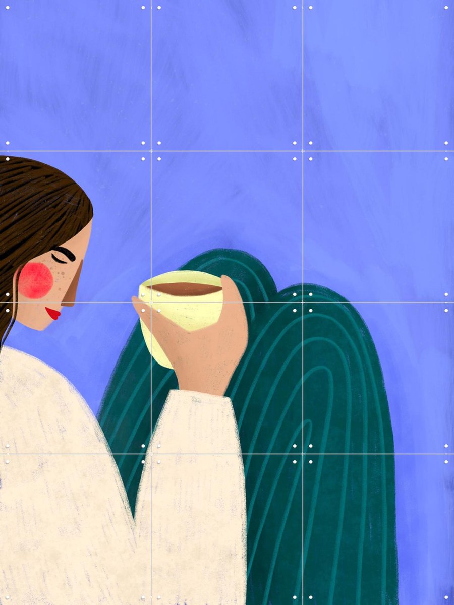 IXXI Sipping Coffee, Bea Müller & Various - 60 x 80 cm - Gratis ophangtool - Grote wanddecoratie en posters - Fantasierijk, Kleurrijk, Speels