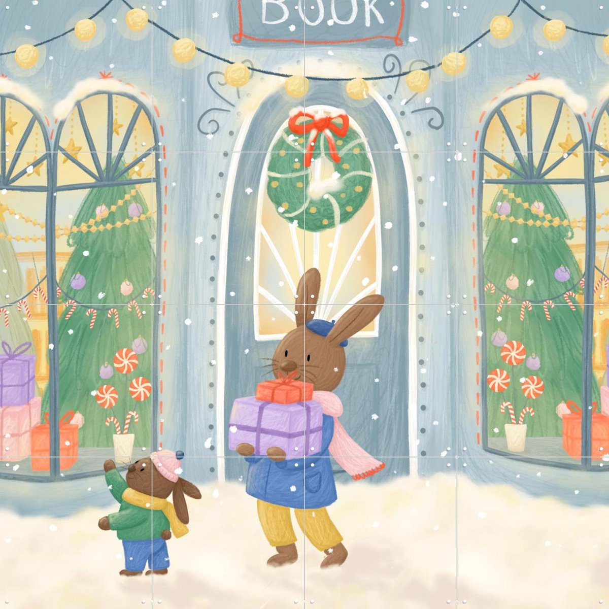 IXXI Christmas Shopping, Studio Phie - 80 x 80 cm - Gratis ophangtool - Grote wanddecoratie en posters - Cartoonesk, Speels, Fantasierijk