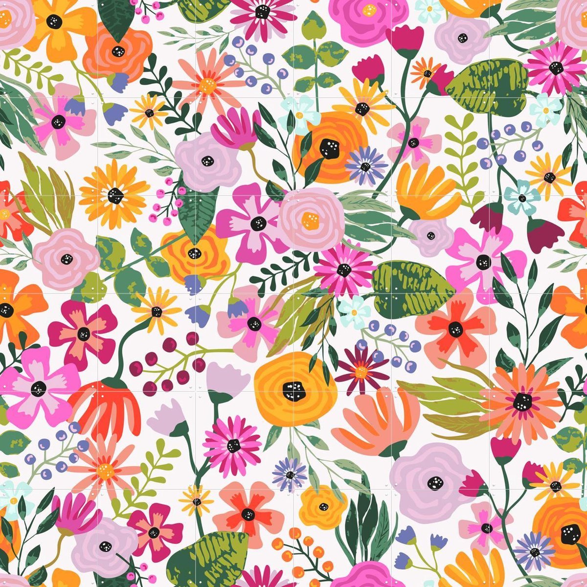 IXXI Floral Garden Pattern, Palmartprints - 120 x 120 cm - Gratis ophangtool - Grote wanddecoratie en posters - Kleurrijk, Eetkamer, Woonkamer