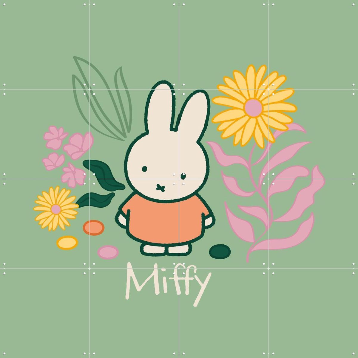 IXXI Nijntje Natuur, Nijntje - 80 x 80 cm - Gratis ophangtool - Grote wanddecoratie en posters - Kleurrijk, Speels, Kinderkamer, Nijntje, Kinderen