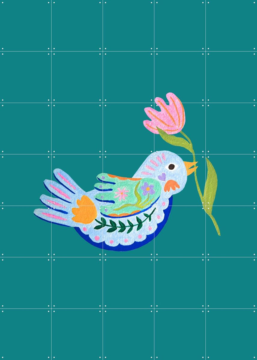 IXXI Floral Fantasy Bird, Palmartprints - 100 x 140 cm - Gratis ophangtool - Grote wanddecoratie en posters - Speels, Kleurrijk, Illustraties
